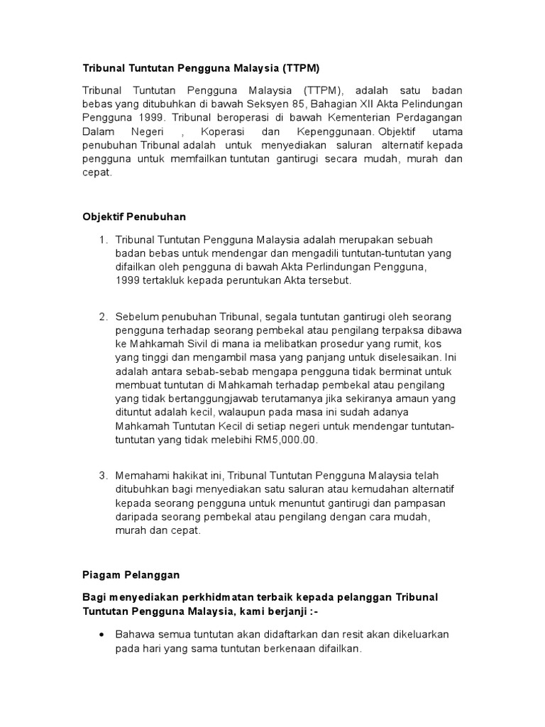 Tribunal Tuntutan Pengguna Malaysia Pdf