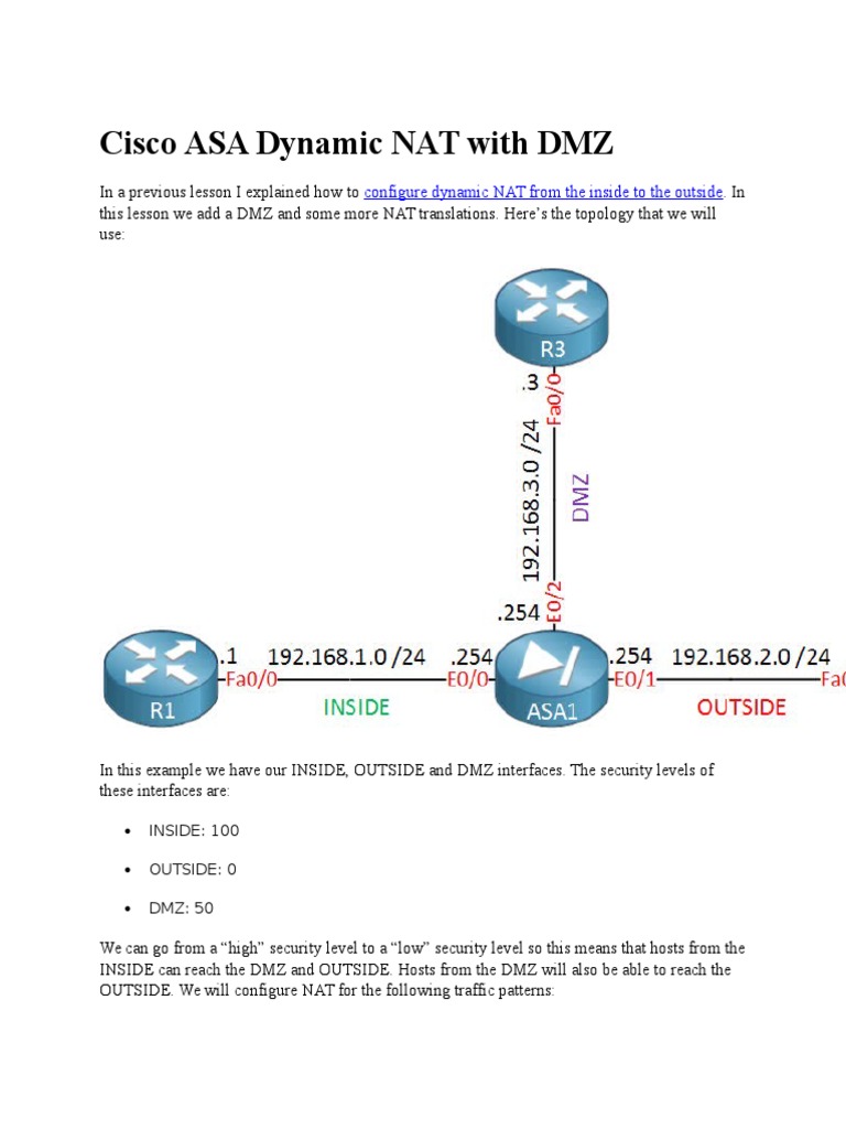 Cisco ASA Dynamic NAT With DMZ | PDF | Teaching Methods & Materials ...