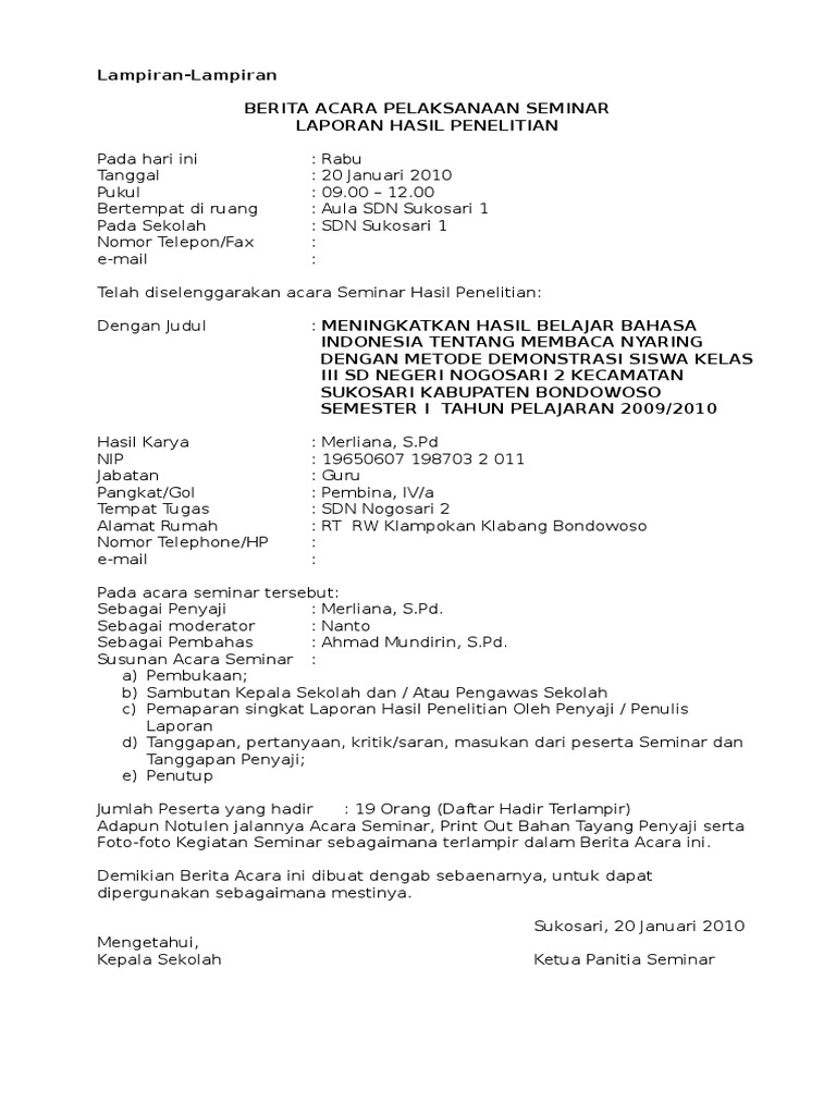 Lampiran 0 Berita Acara Seminar Ptk