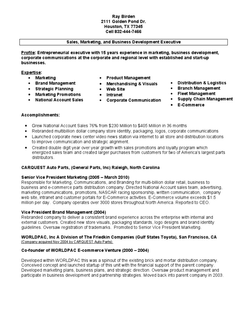 Sales and Marketing Executive Resume | PDF | Retail | Brand