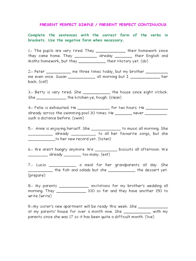 Present Perfect Simple vs Continuous Exercises | PDF