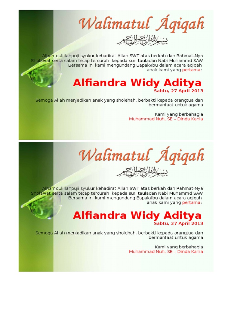 Contoh Desain  Kartu  Nama  Aqiqah Anak Terupdate