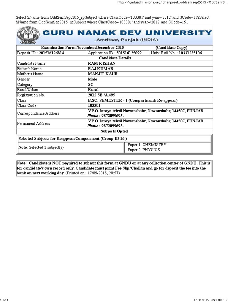 RK Examination Form | PDF