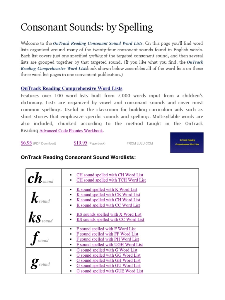 Consonant Sounds - by Spelling | PDF | Phonics