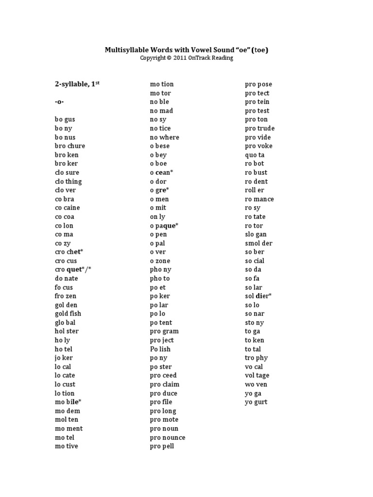 Multisyllable Oe Syllable Vowel