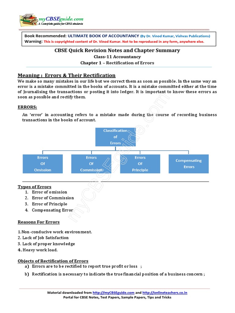 11 Accountancy Keynotes Ch07 Rectification of Errors VK | PDF | Debits ...