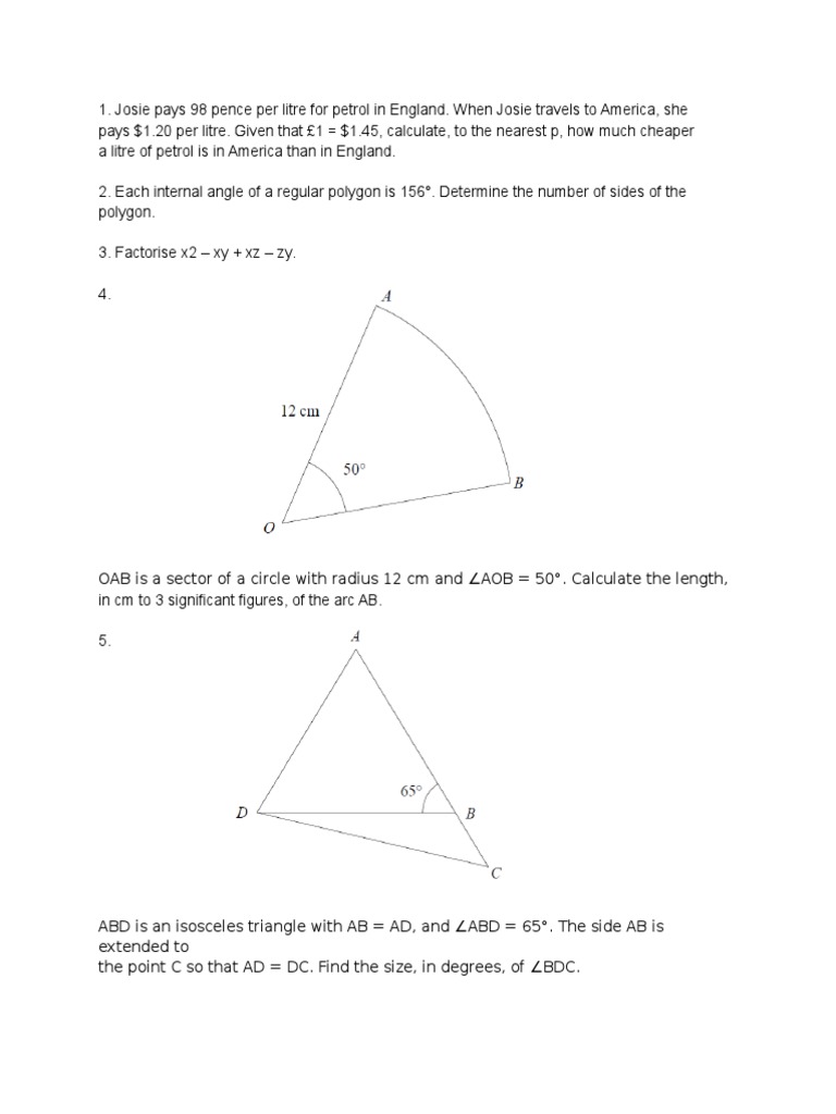 Question Paper For Maths (Class 8) | PDF | Triangle | Rectangle
