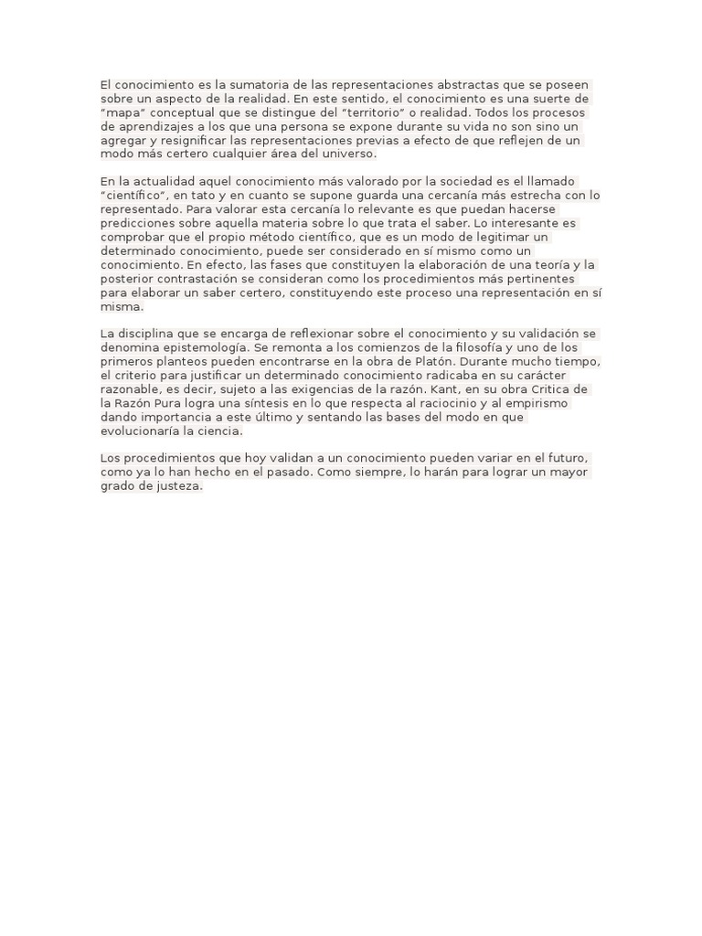El Conocimiento Es La Sumatoria de Las Representaciones Abstractas Que ...