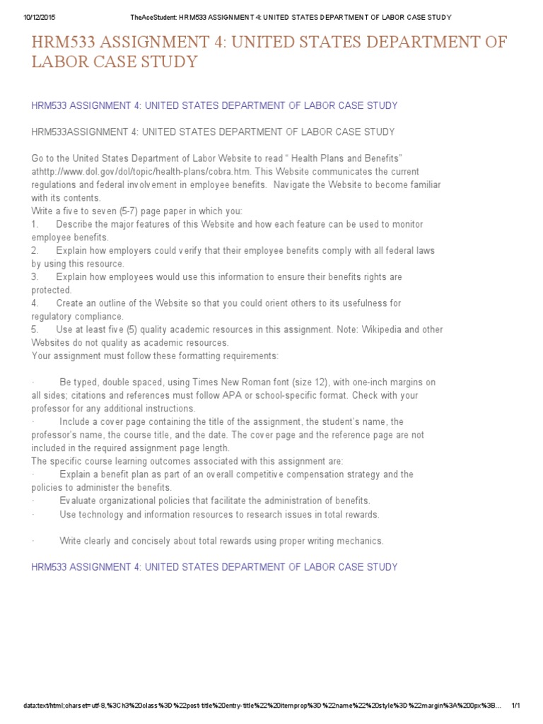HRM533 Labor Department Case Study | PDF | Business | Finance & Money ...