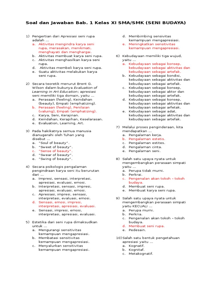 25+ Contoh Soal Sbk Seni Budaya Kumpulan Contoh Soal