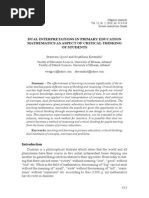 Gjoci P Kerenxhi S. Dual Interpretations in Primary Education Mathematics As Aspect of Critical Thinking of Students-Libre