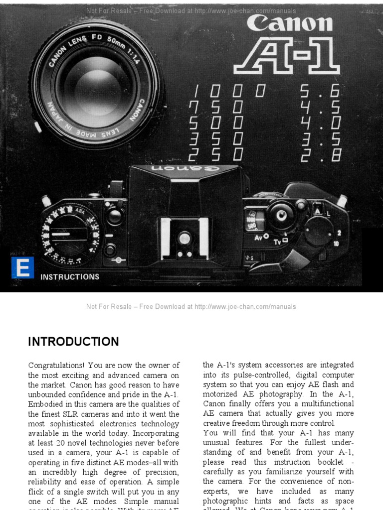 Manual Canon A1 Ingles Aperture Exposure (Photography)