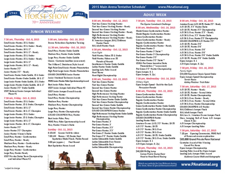 2015 Pennsylvania National Horse Show Schedule Show Jumping Horses
