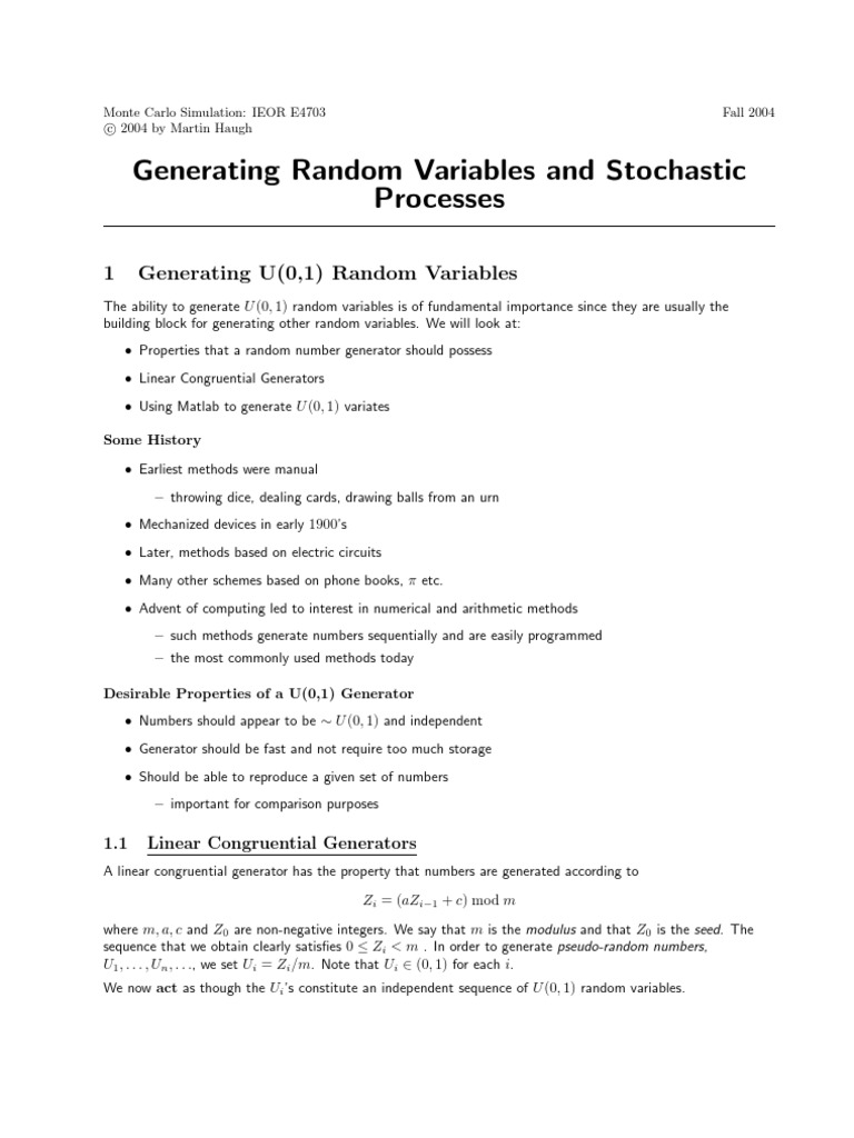 Methods For Generating Random Variables