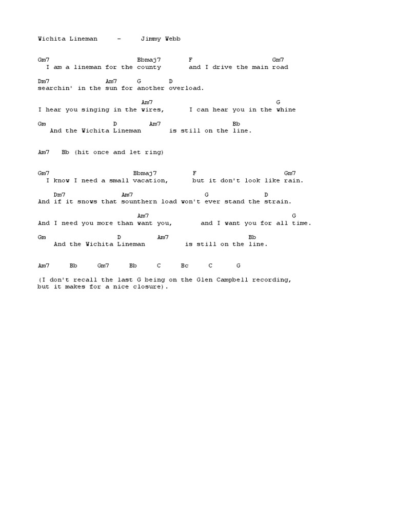 Wichita Lineman Chords