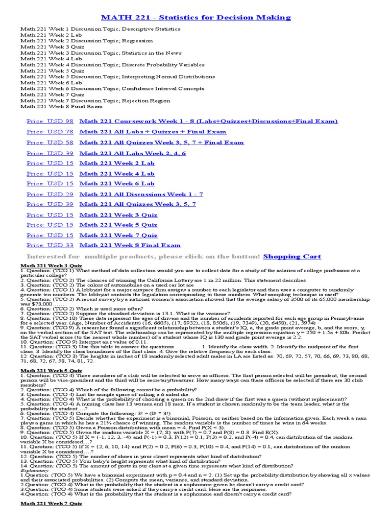Math 221 Week 6 Lab Overview | PDF | Standard Deviation | Confidence ...