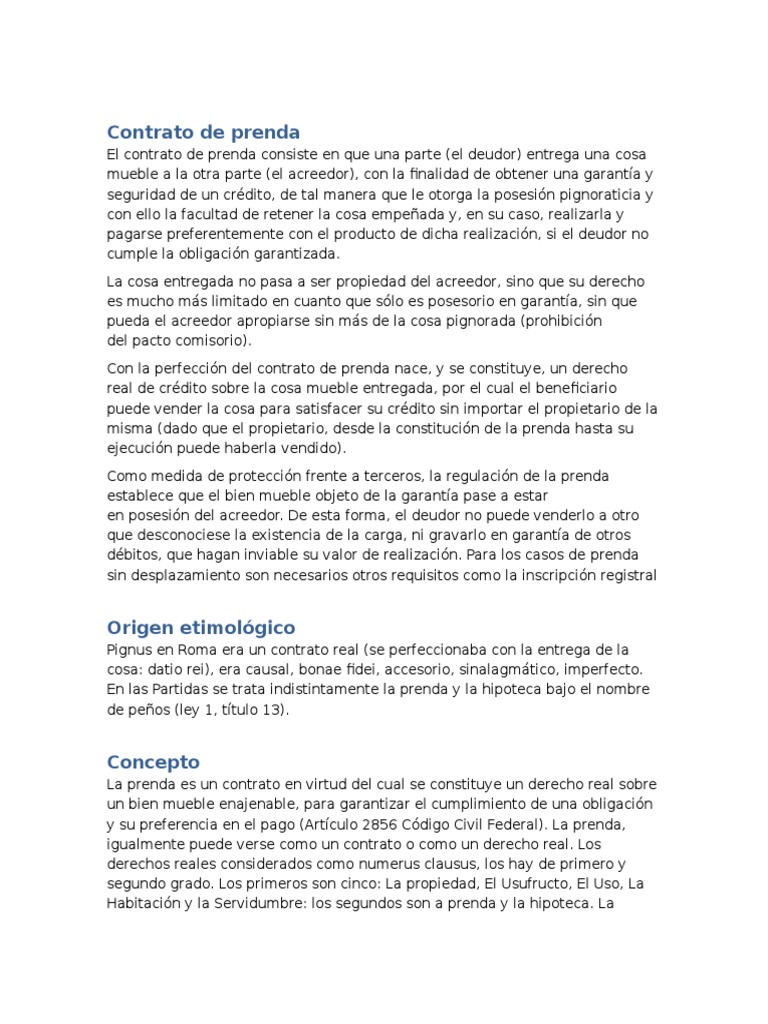 Contrato de Prenda  Protección al Consumidor  Jurisprudencia
