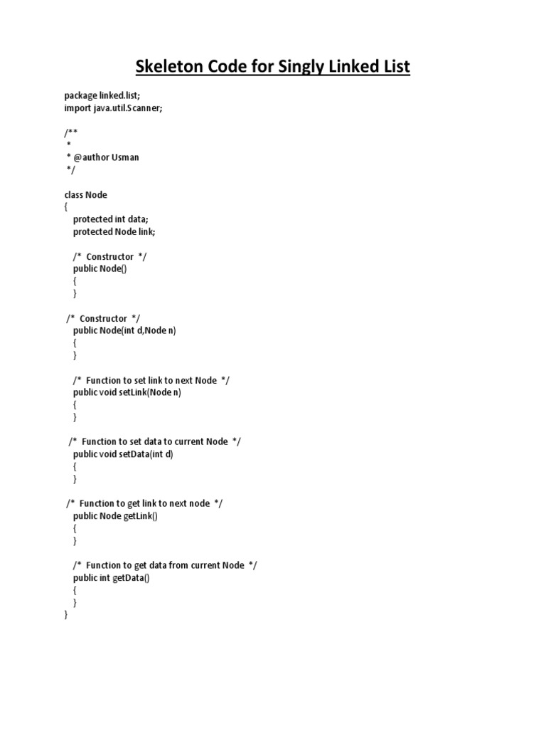 Skeleton Code for a Singly Linked List with Basic Operations PDF