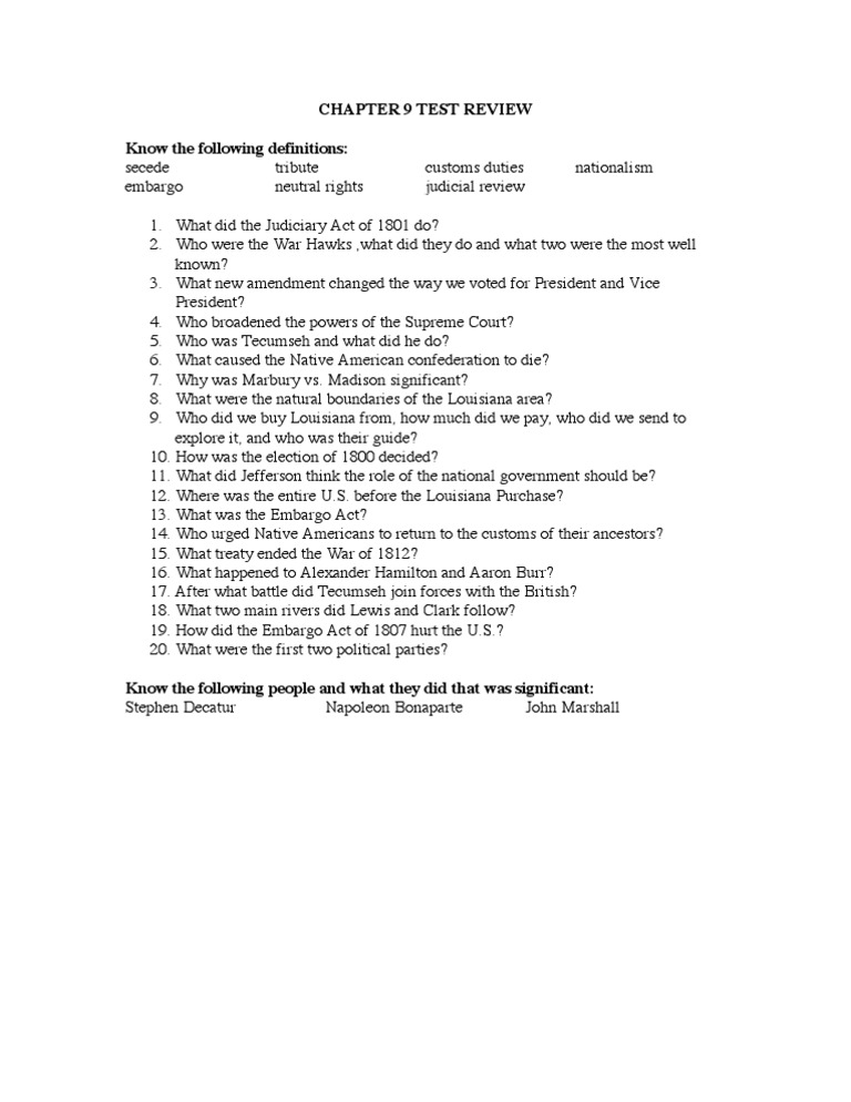 Chapter 9 Test Review: Key Concepts & Figures | PDF