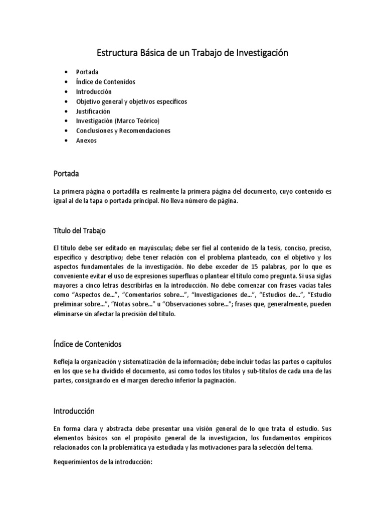 Estructura Básica de Un Trabajo de Investigación | PDF | Lectura ...