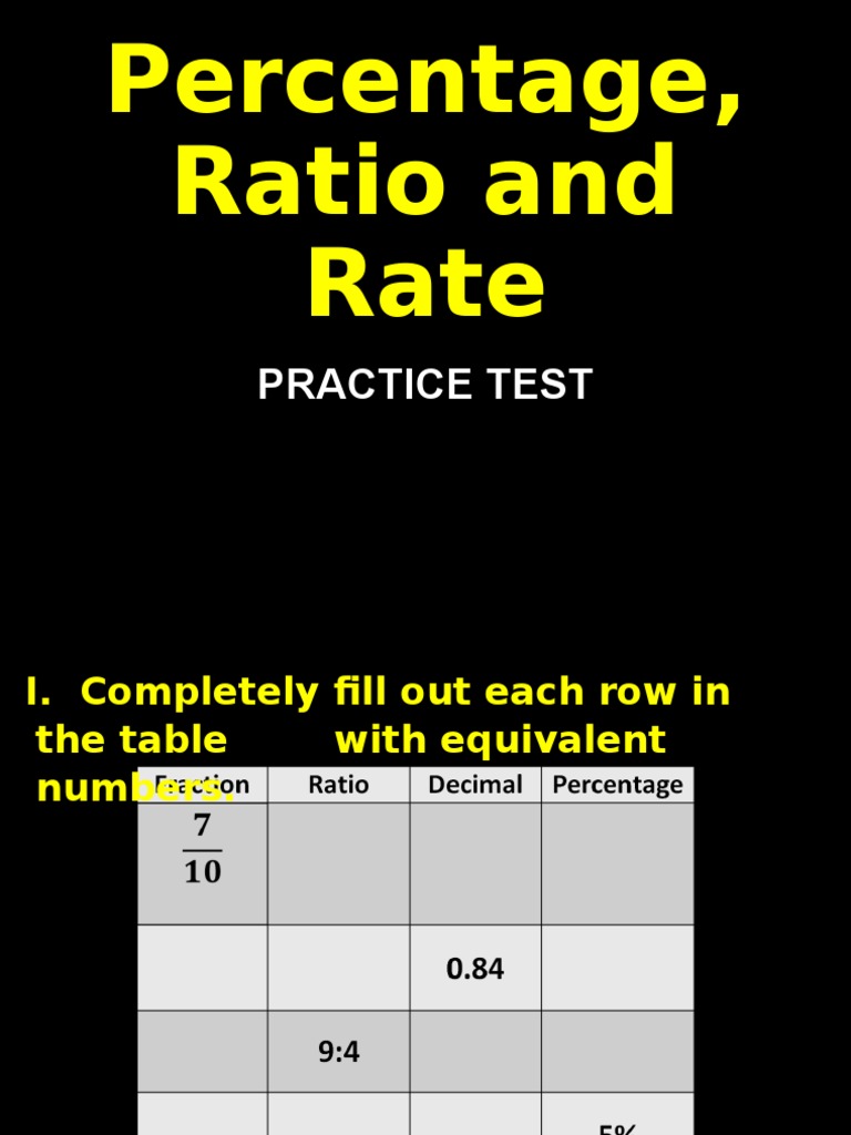 Practice Test on Percentages and Ratios | PDF
