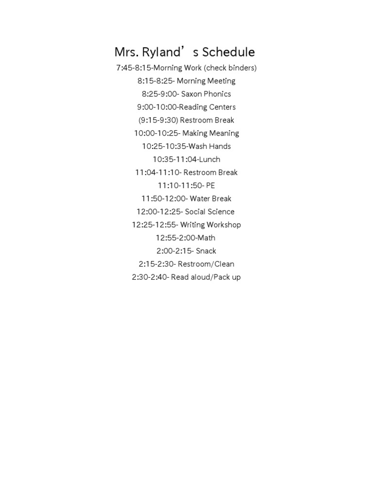 Mrs. Ryland's Daily Class Schedule | PDF