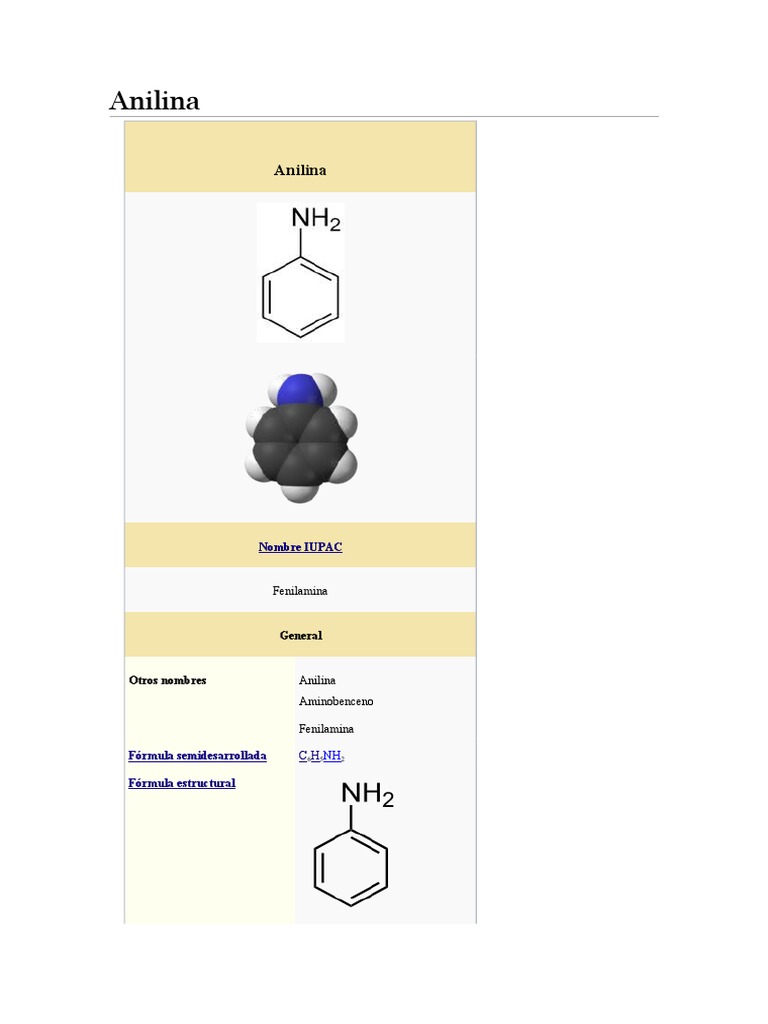 Anilina | PDF | Ciencias fisicas | Compuestos químicos