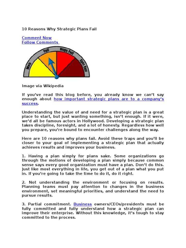 10 Reasons Strategic Plans Fail | PDF | Finance & Money Management