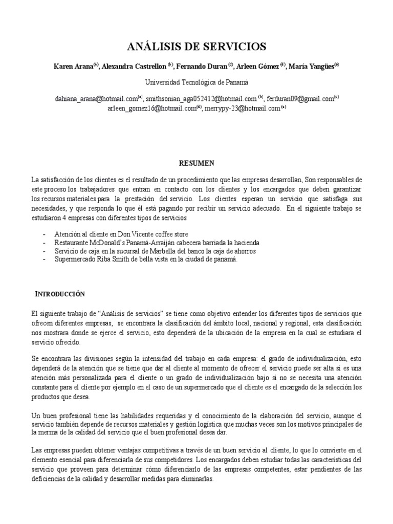 Análisis de Servicios en Empresas Locales | PDF | Cliente | Mc Donald's