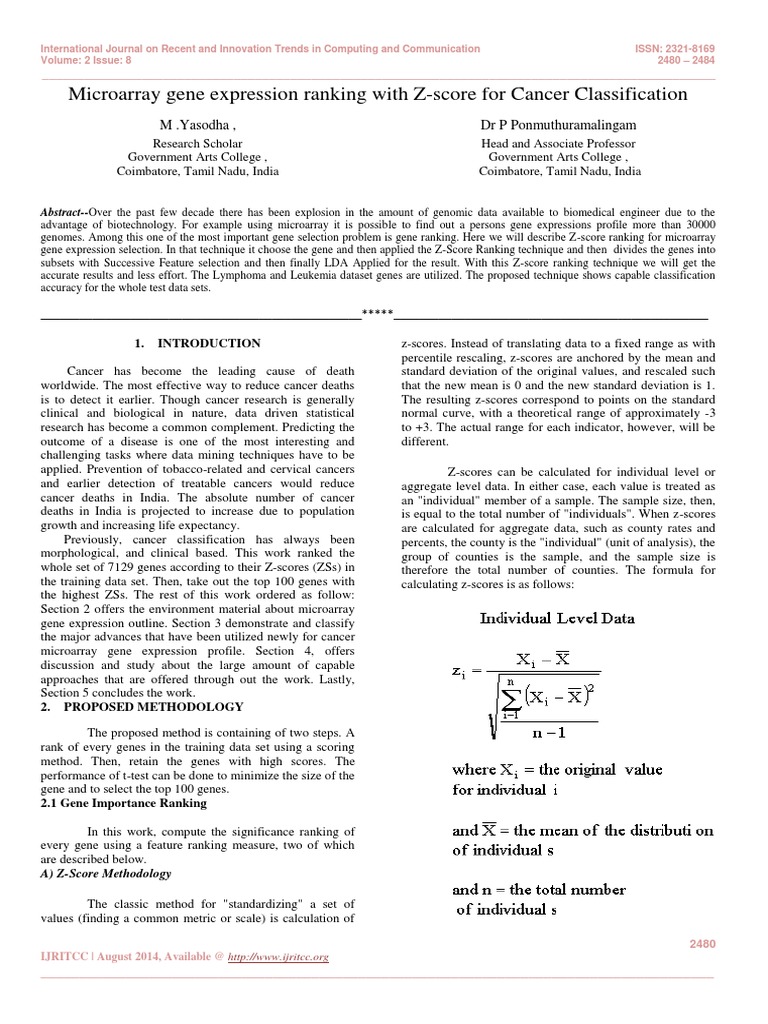 Gene Ranking for Cancer Detection | PDF | Dna Microarray | Standard Score