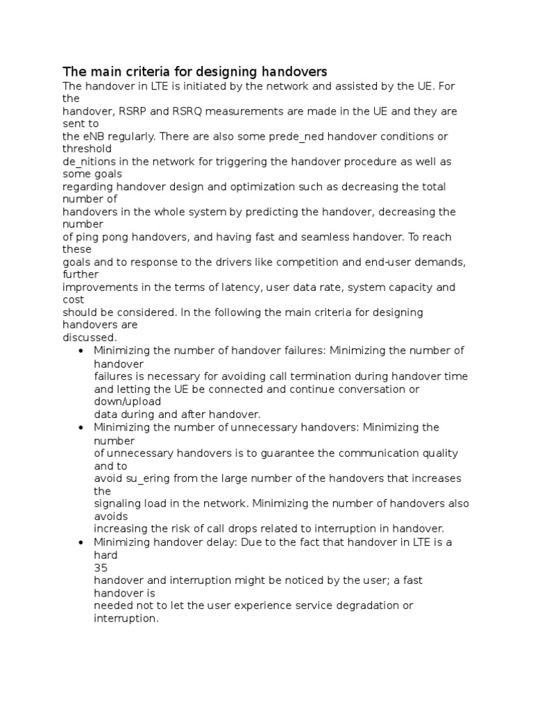 LTE Handover Design Criteria | PDF | Lte (Telecommunication ...