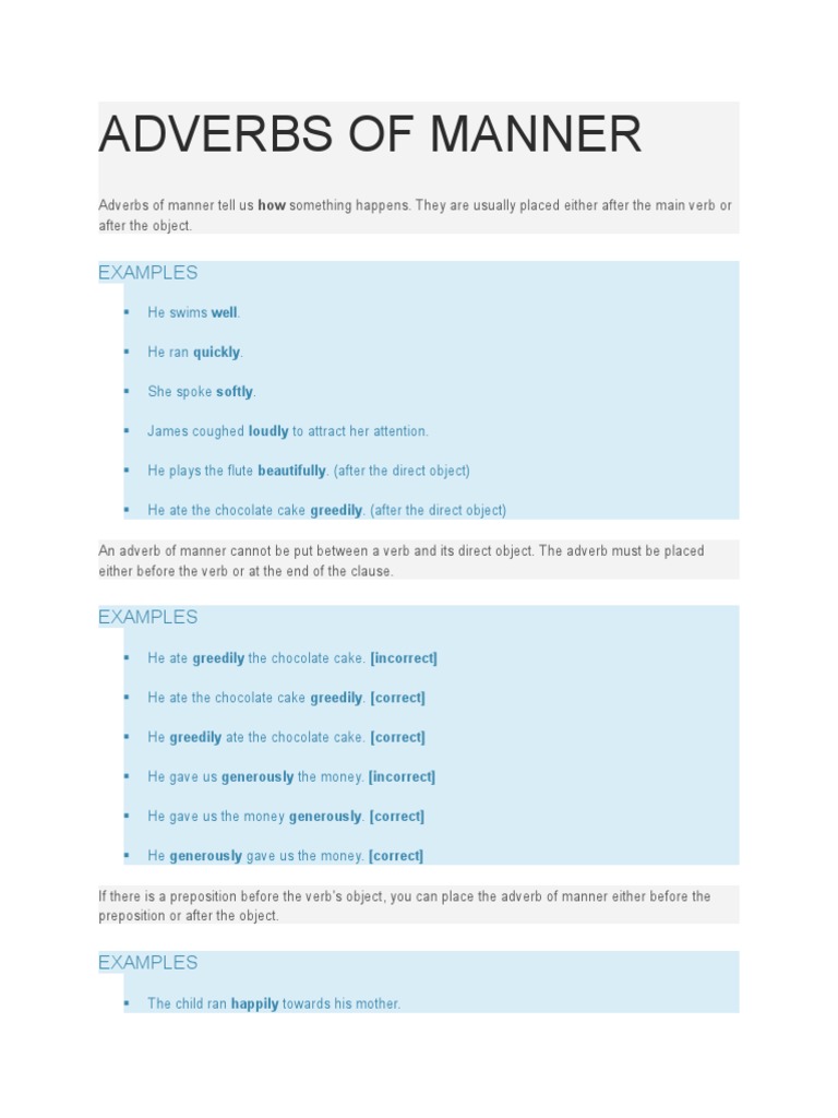 Adverbs Of Manner Adverb Object Grammar