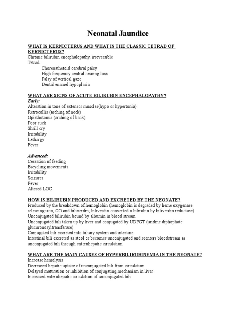 Neonatal Jaundice What Is Kernicterus and What Is The Classic Tetrad