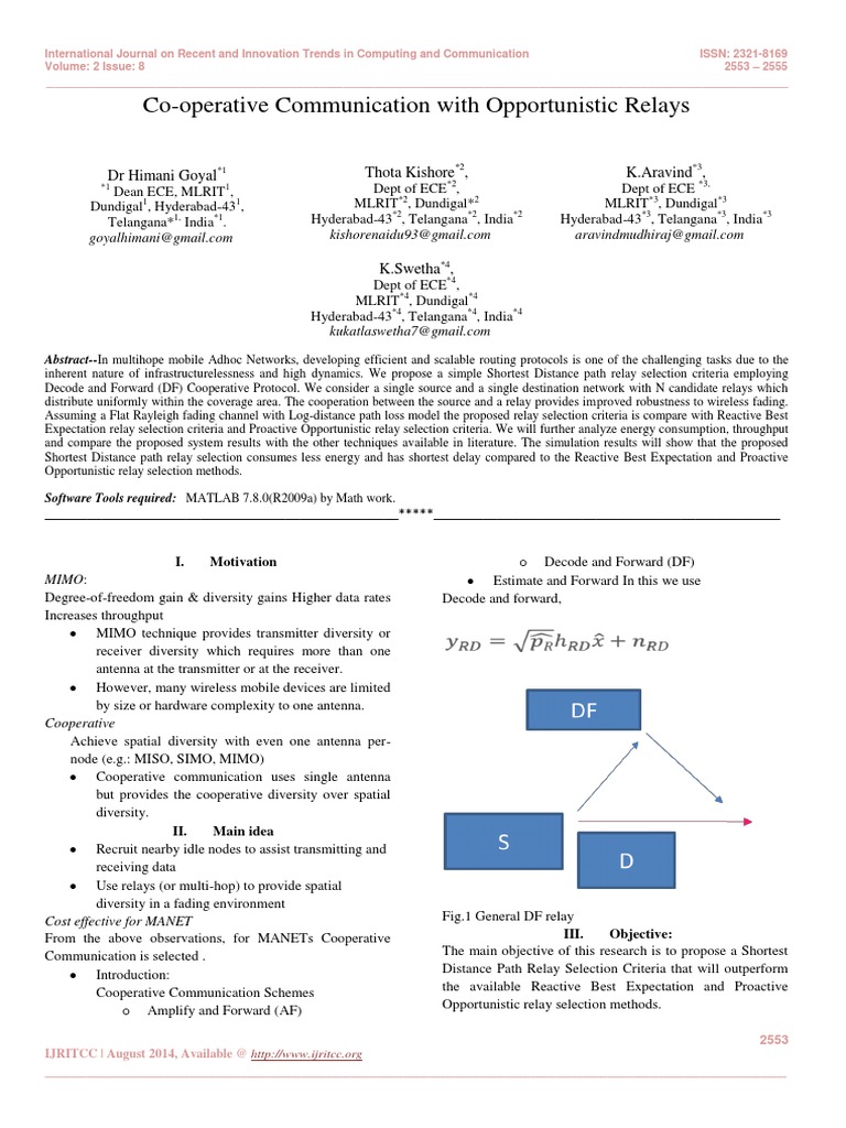 Shortest Distance Relay Selection in MANETs | PDF | Mimo | Wireless Ad ...