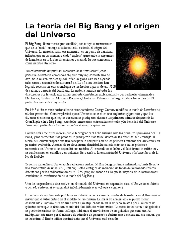 Resumen de la Teoría del Big Bang | PDF | Big Bang | Universo