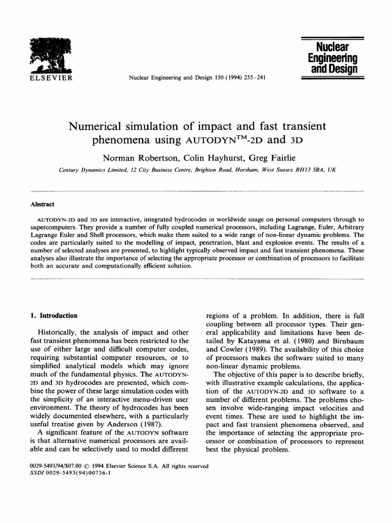 Nuclear Engineering and Design: Numerical Simulation of Impact and Fast ...