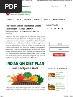 indian diet for weight loss in 7 days