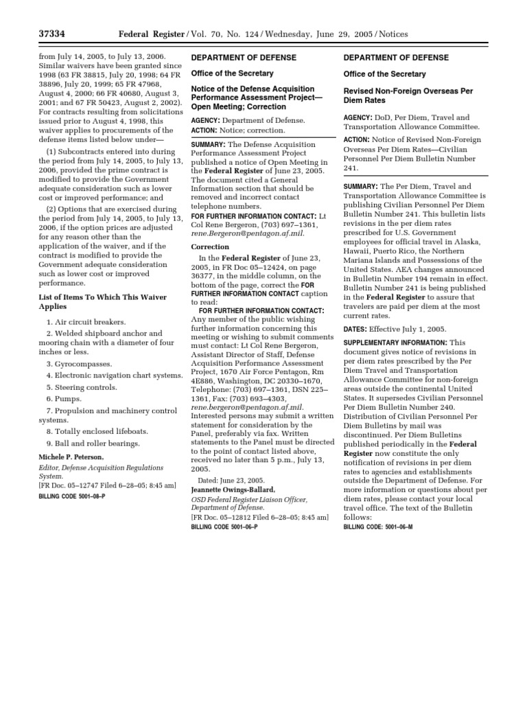 Revised Non-Foreign Per Diem Rates 2005 | PDF | United States ...