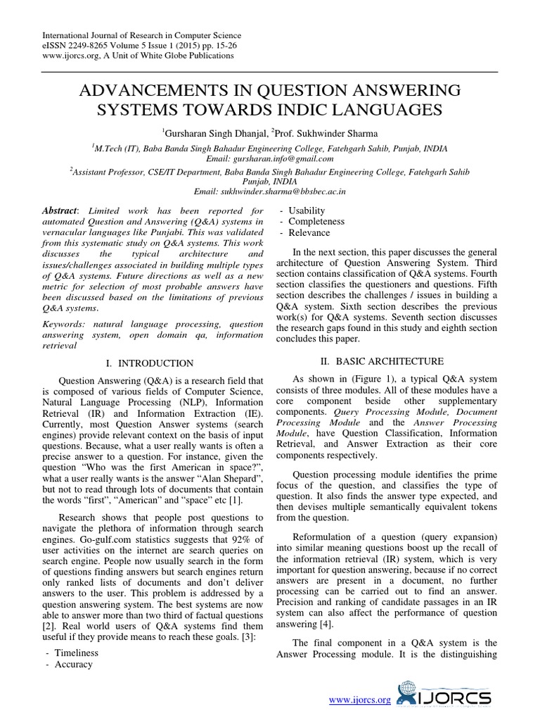 Advancements in Q&A Systems for Indic Languages | PDF | Information ...