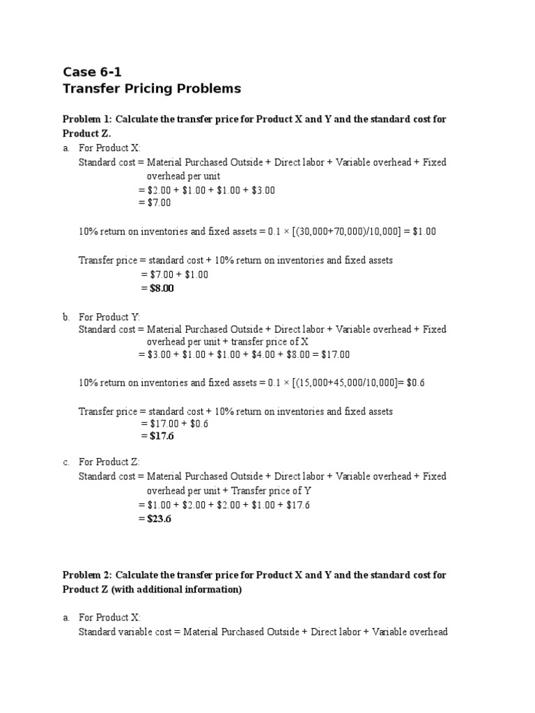 Transfer Pricing Calculation Examples | PDF | Profit (Economics) | Prices