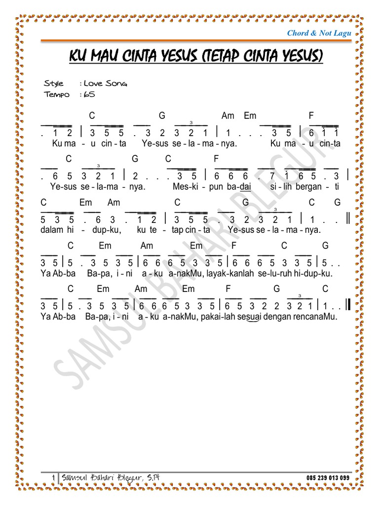 Not Angka Lagu Rohani Pertolonganmu Guru Galeri