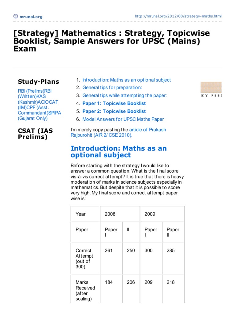 Strategy Mathematics Strategy Topicwise Booklist Sample Answers For ...