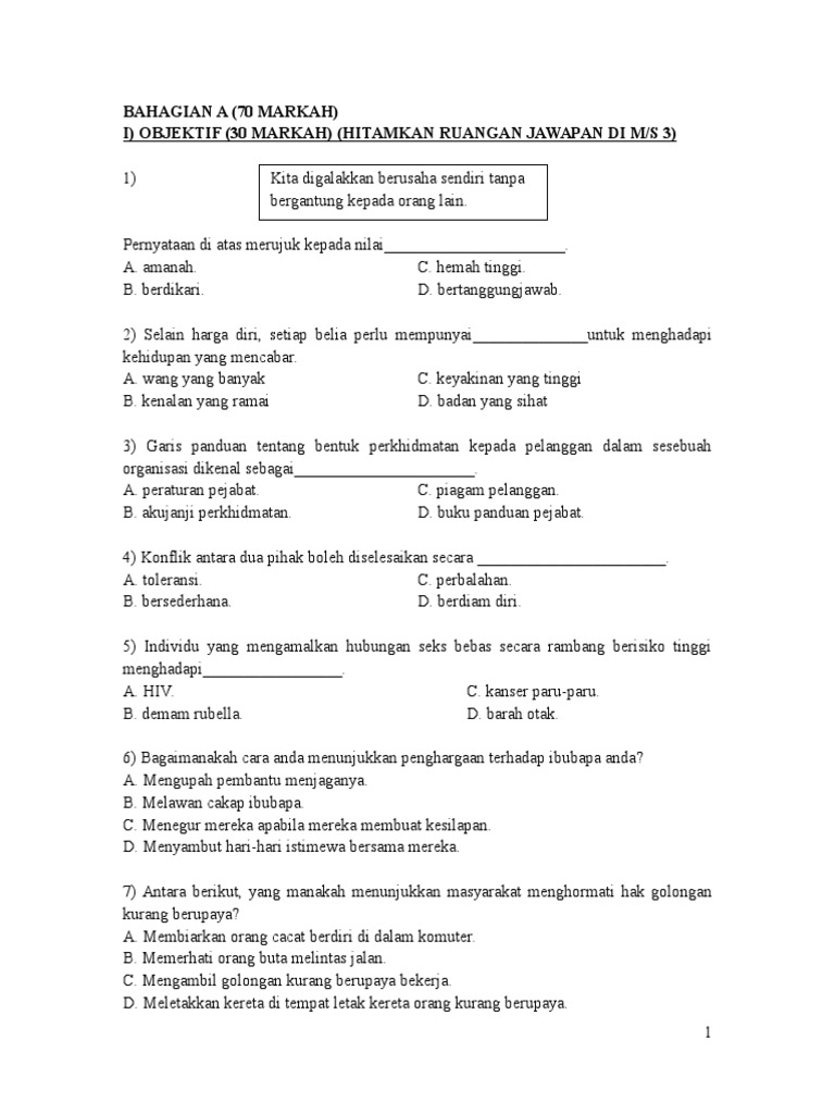 Pendidikan moral tingkatan 3 jawapan