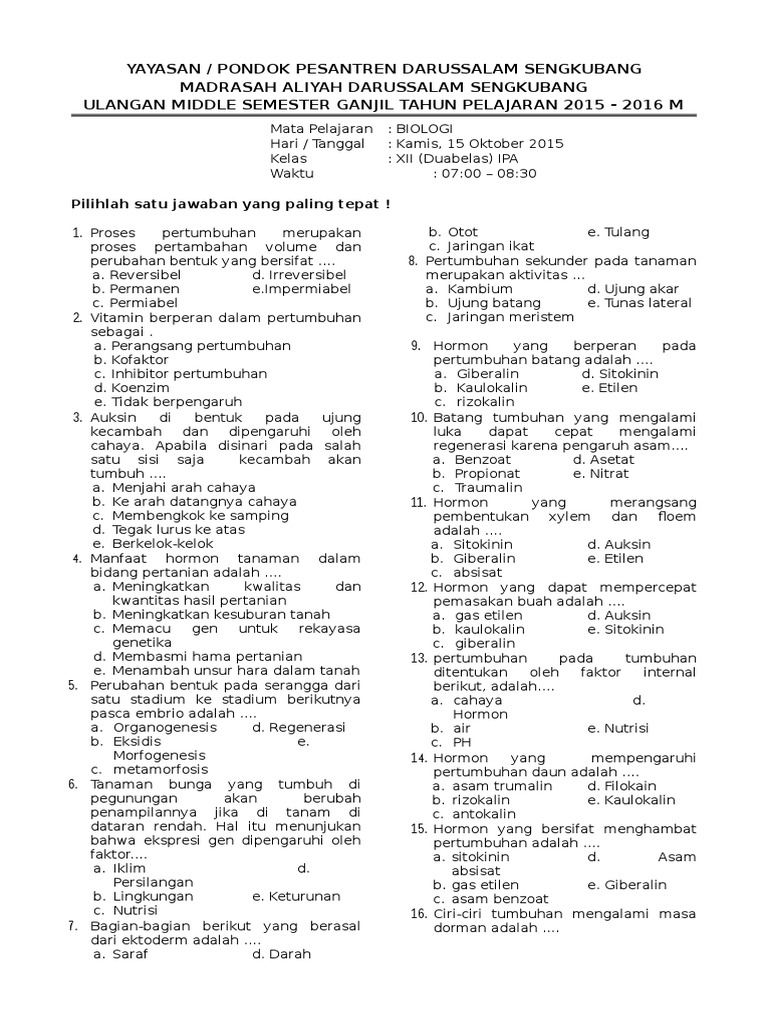 Soal Dan Jawaban Biologi Kelas 12 Guru Galeri