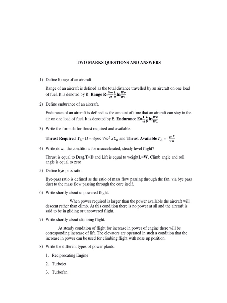 Two Marks Questions and Answers PDF Propeller Aircraft