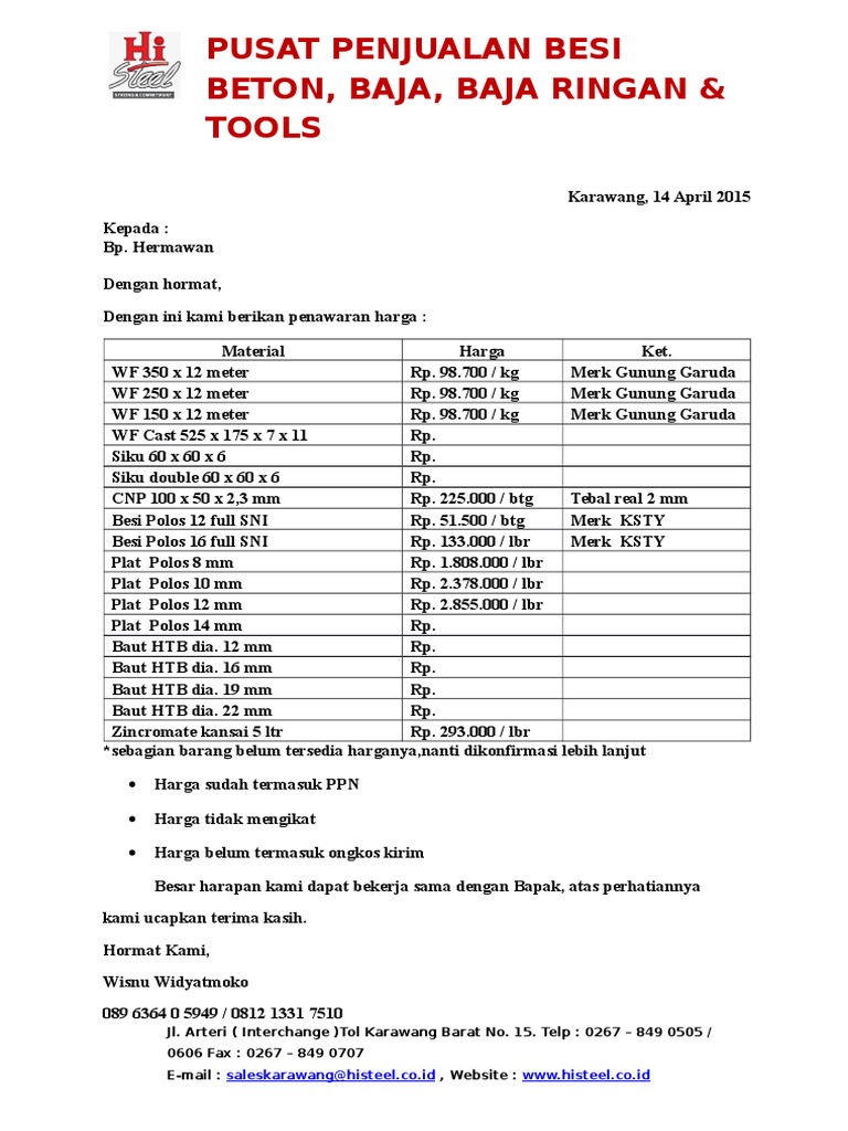 Penawaran Harga In English