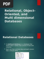 Relational Object Oriented and Multi Dimensional Databases