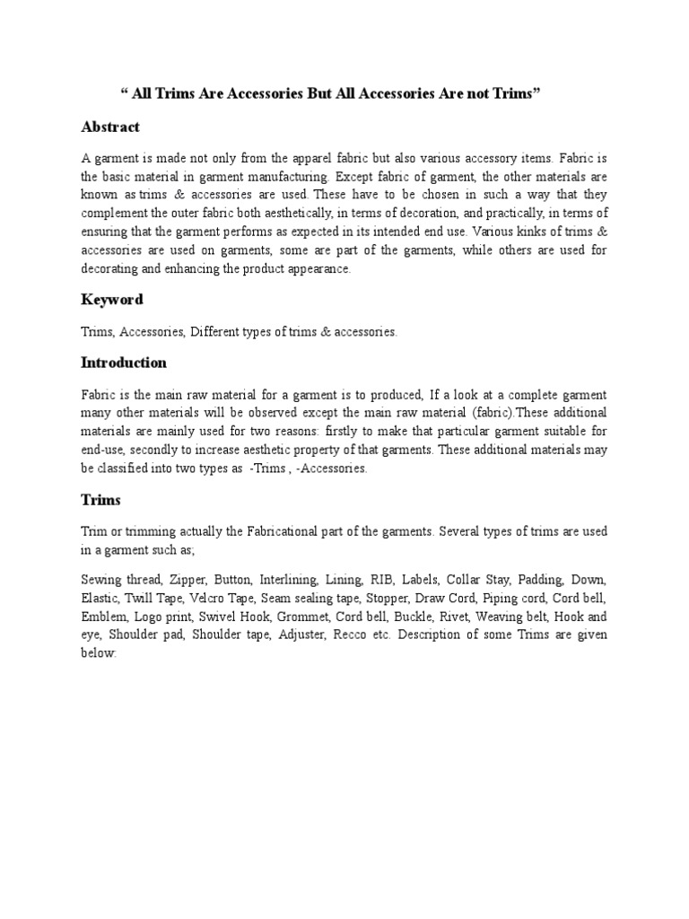 All Trims Are Accessories But All Accessories Are Not Trims (Assignment