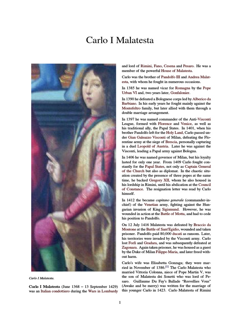 Carlo I Malatesta, Wikia PDF Italian Nobility Italian Noble Families