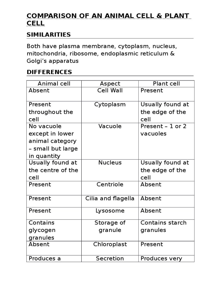 Plant vs Animal Cell Differences | PDF